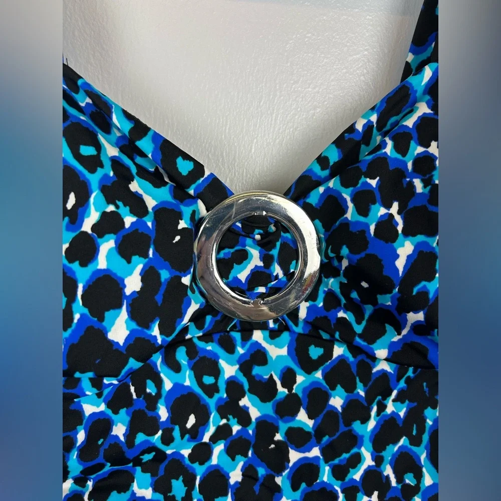 Miraclesuit One Piece Swimsuit Size 6 Black Blue‎ Animal Print Slimming Padded